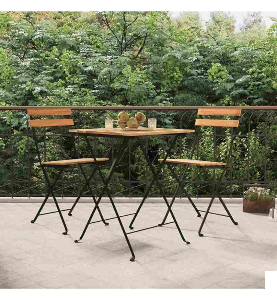 Chaises de bistrot pliantes 2 pcs Bois de teck solide et acier