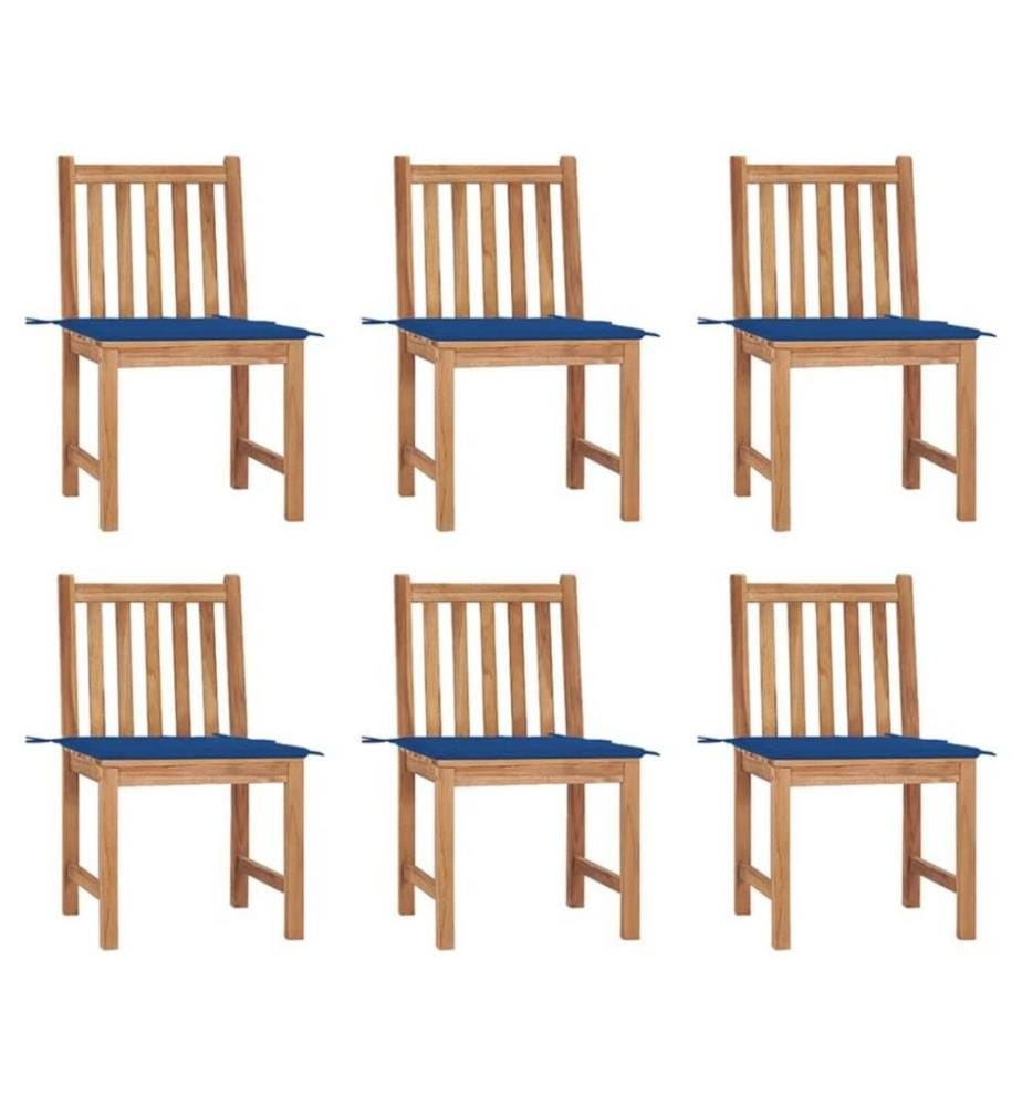 Chaises de jardin 6 pcs avec coussins Bois de teck massif