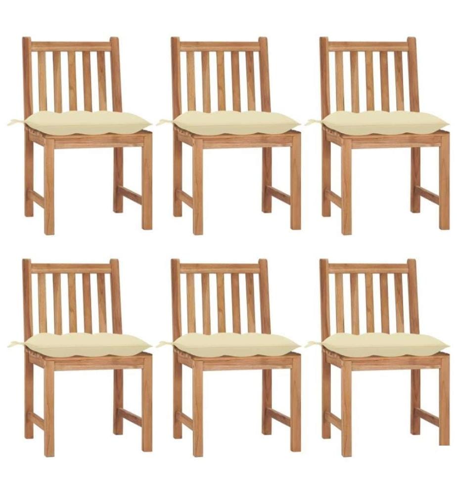 Chaises de jardin 6 pcs avec coussins Bois de teck massif