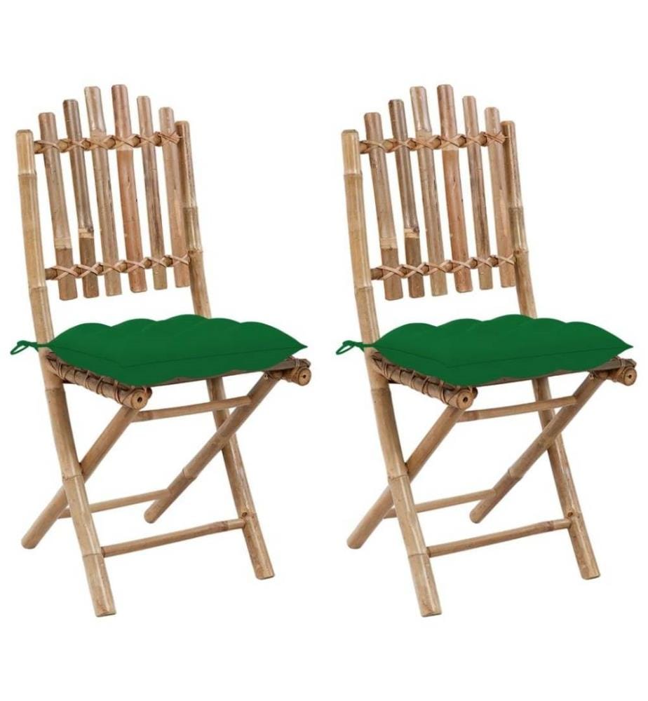 Chaises pliables de jardin 2 pcs avec coussins Bambou