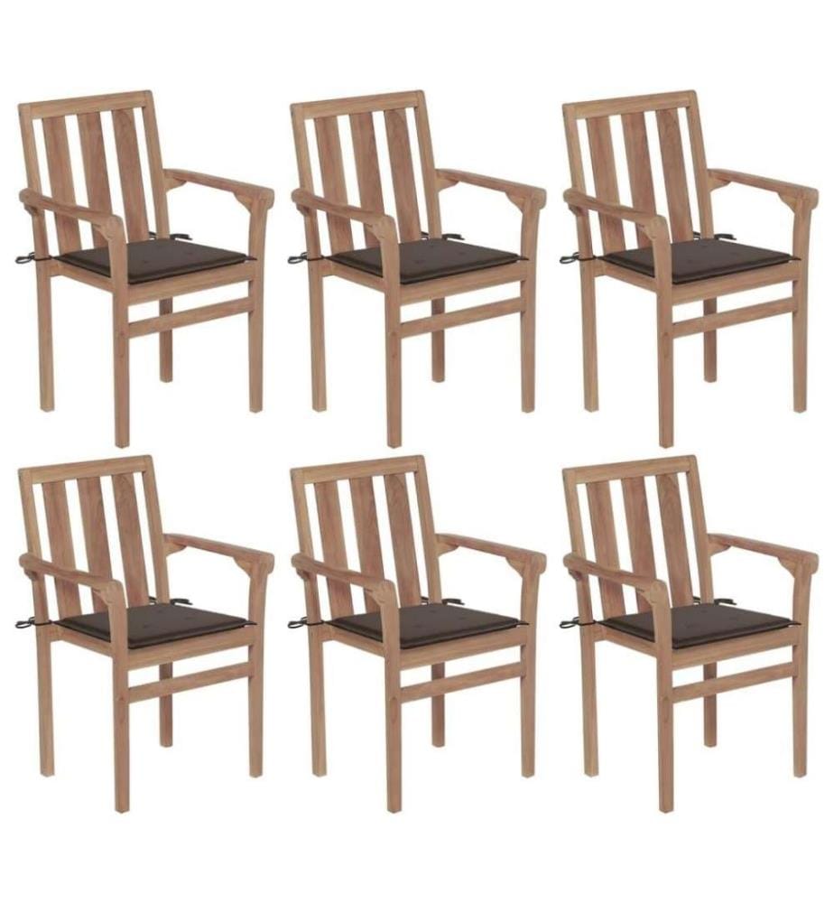 Chaises de jardin empilables avec coussins 6 pcs Teck solide