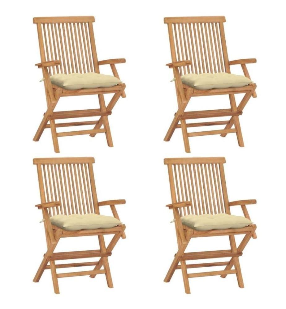 Chaises de jardin avec coussins blanc crème 4 pcs Teck massif