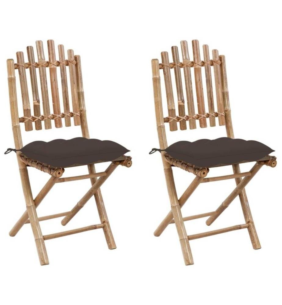 Chaises pliables de jardin 2 pcs avec coussins Bambou
