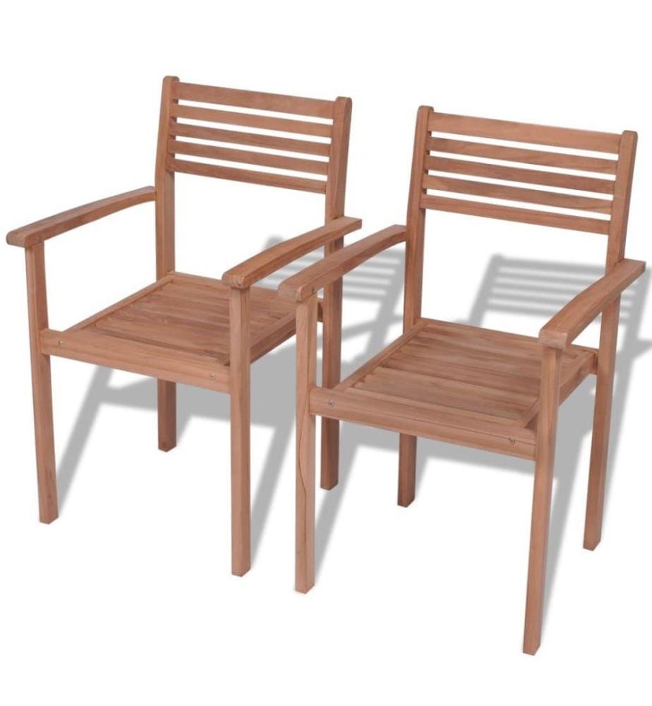 Chaises empilables de jardin 2 pcs Bois de teck solide