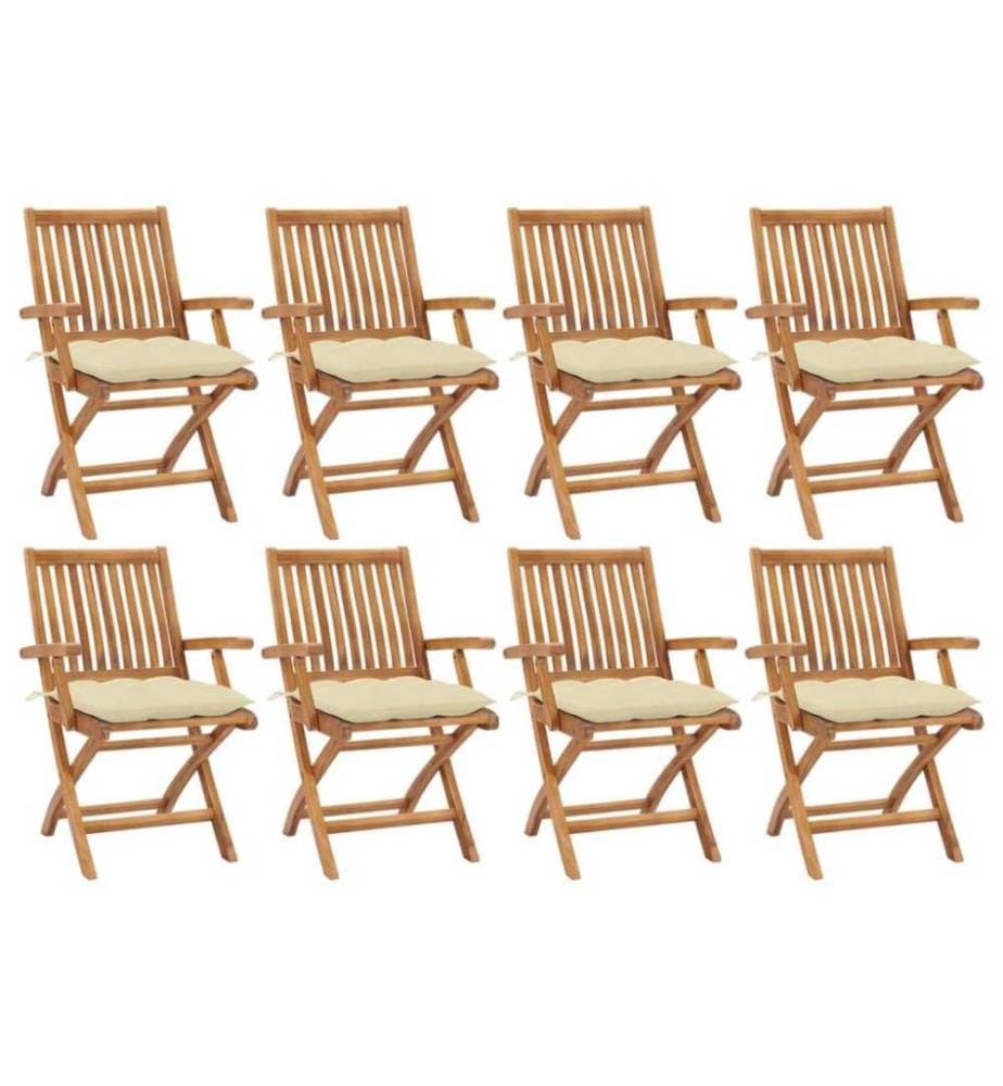 Chaises pliables de jardin avec coussins 8 pcs Teck solide