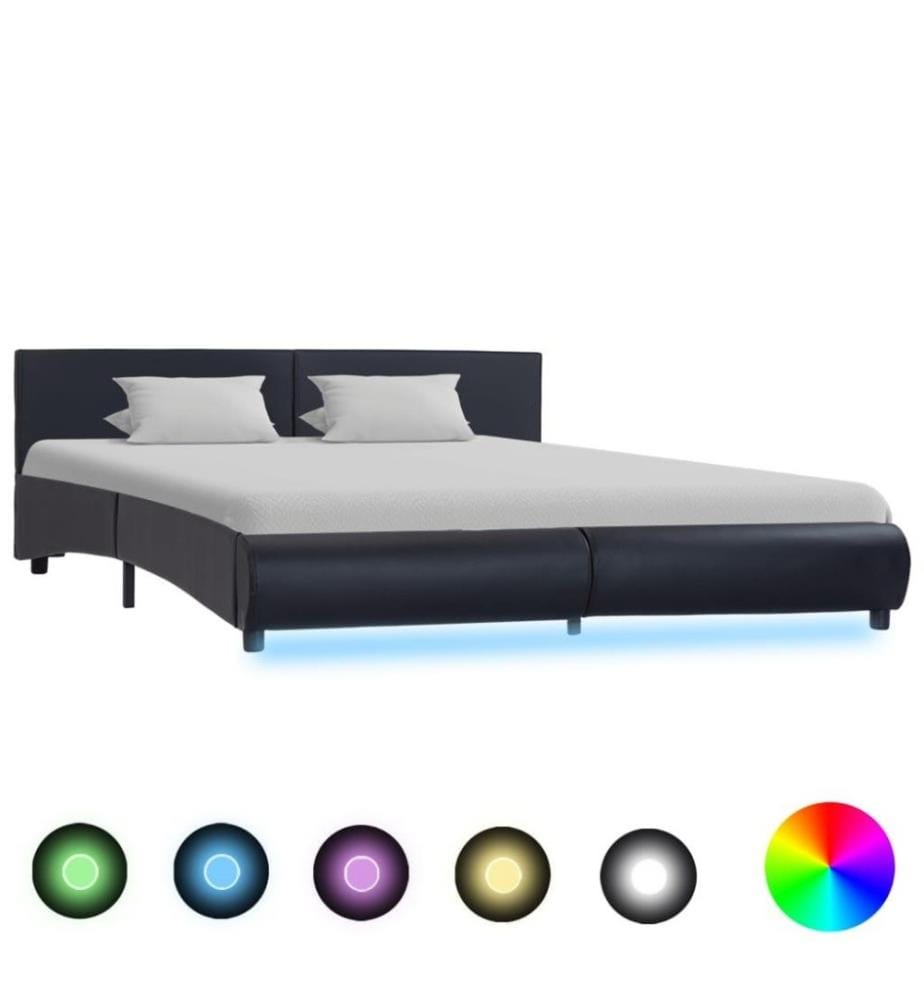 Cadre de lit avec LED Noir Similicuir 180 x 200 cm