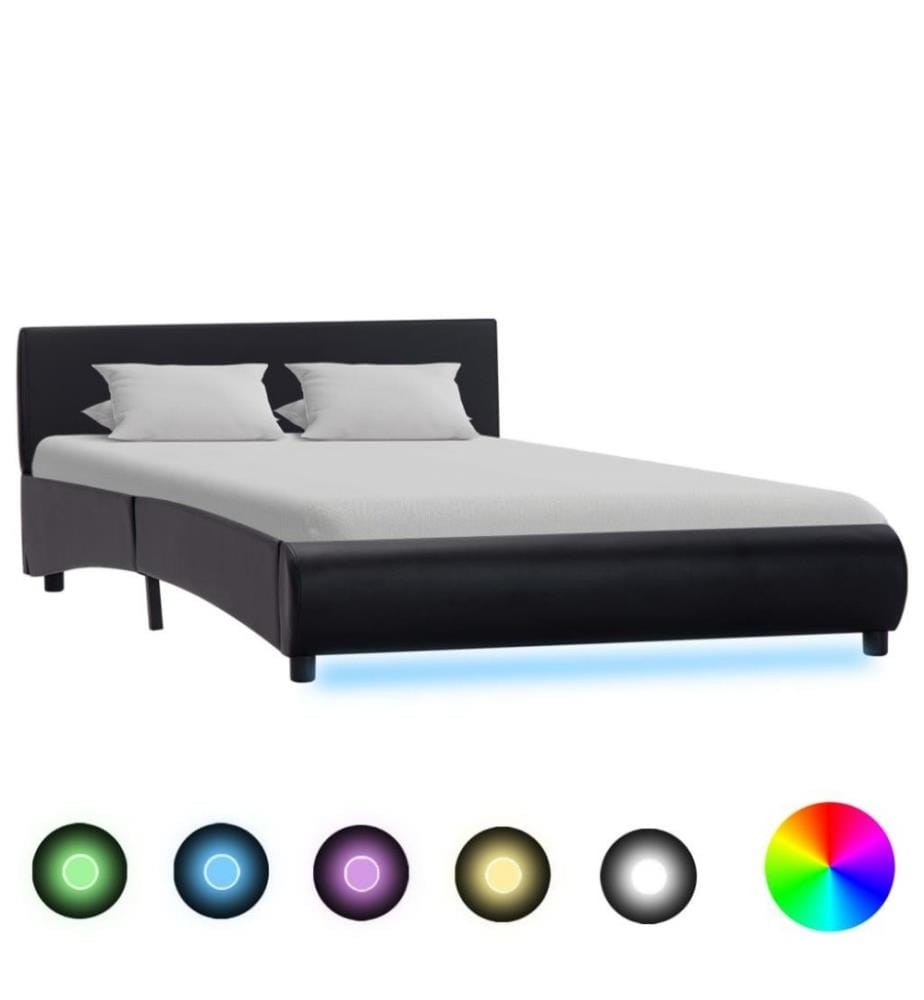 Cadre de lit avec LED Noir Similicuir 120 x 200 cm