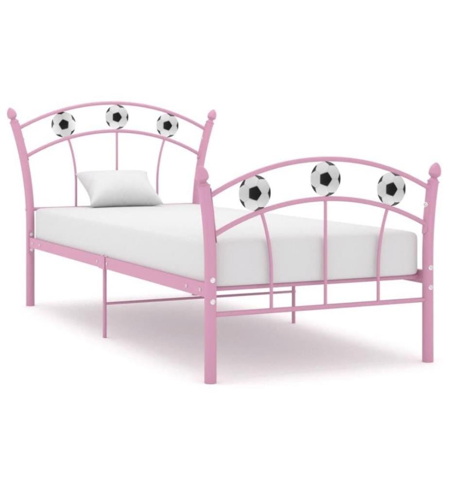 Cadre de lit avec design de football Rose Métal 90x200 cm