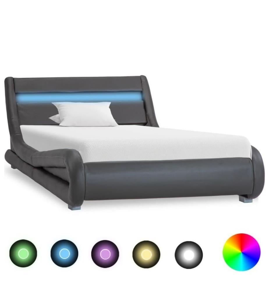 Cadre de lit avec LED Gris Similicuir 100 x 200 cm