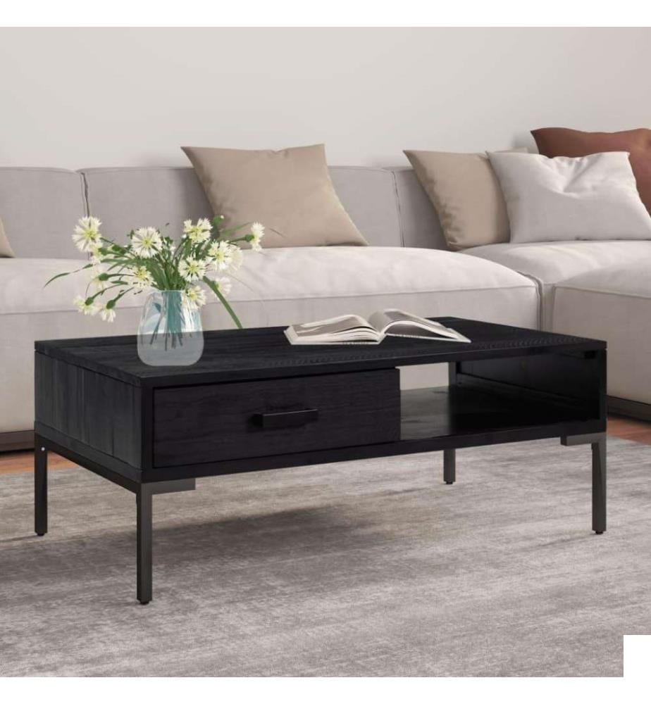 Table basse Noir 90x50x35 cm Bois de pin massif recyclé