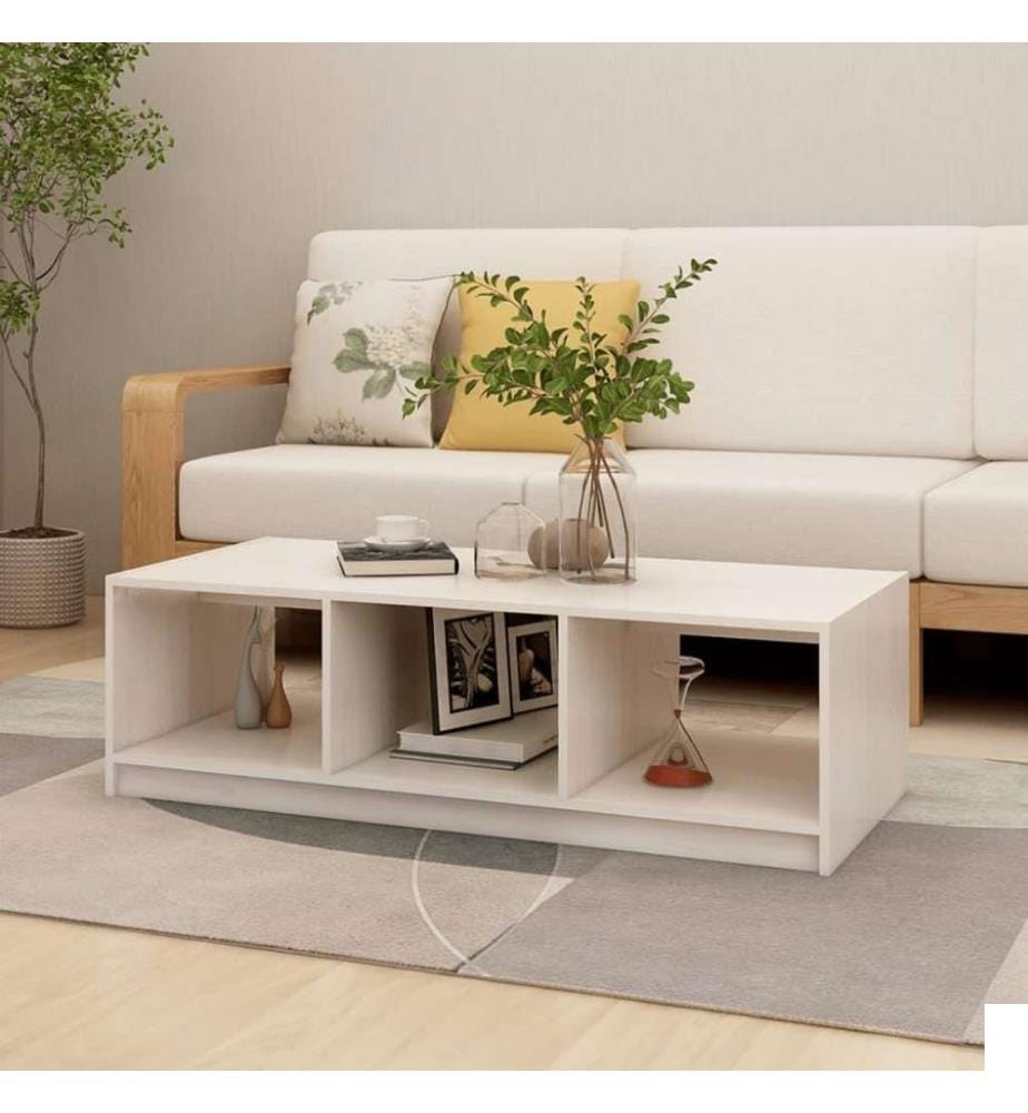 Table basse Blanc 110x50x34 cm Bois de pin massif