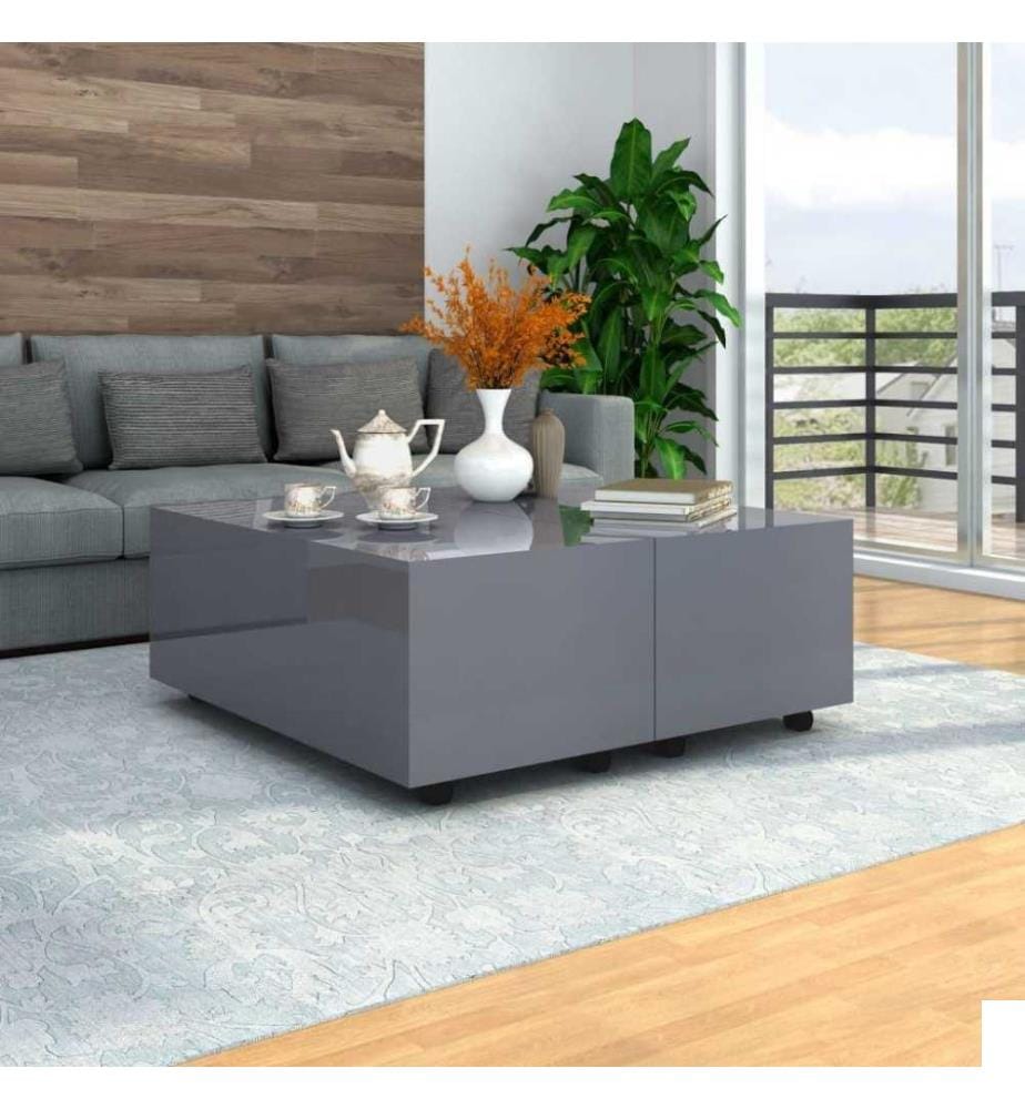 Table basse Gris brillant 100 x 100 x 35 cm