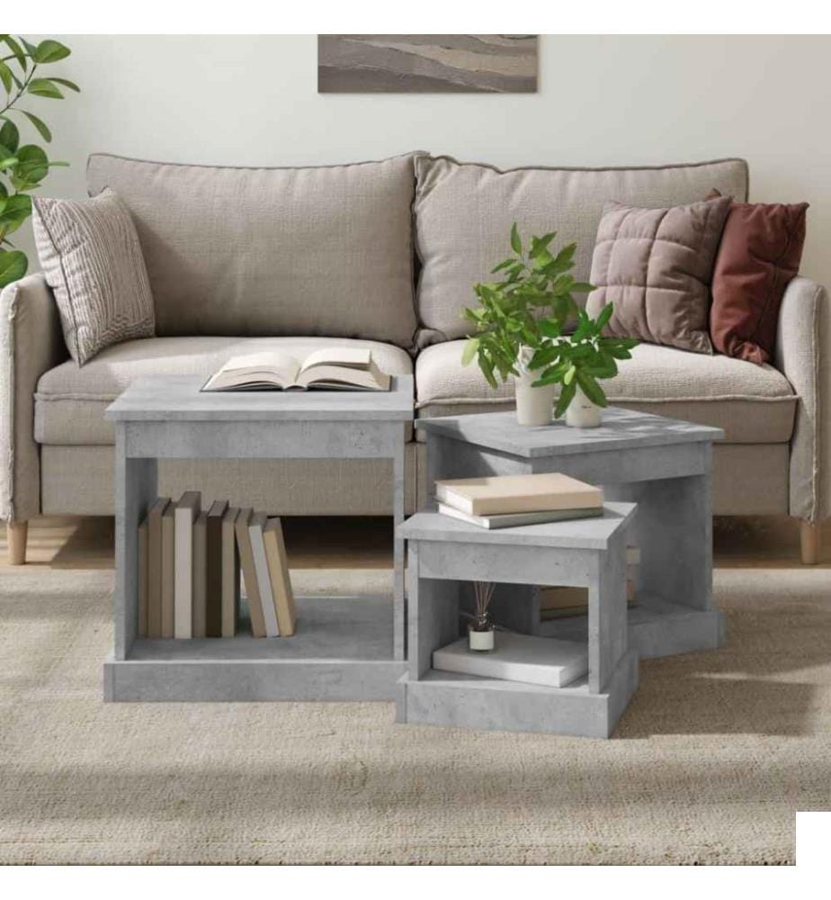 Tables gigognes 3 pcs gris béton bois d'ingénierie