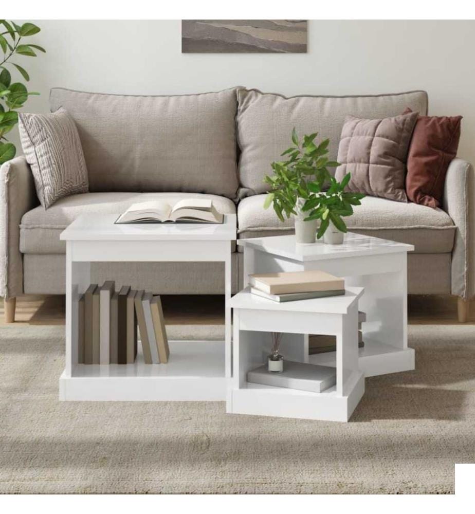 Tables gigognes 3 pcs blanc brillant bois d'ingénierie