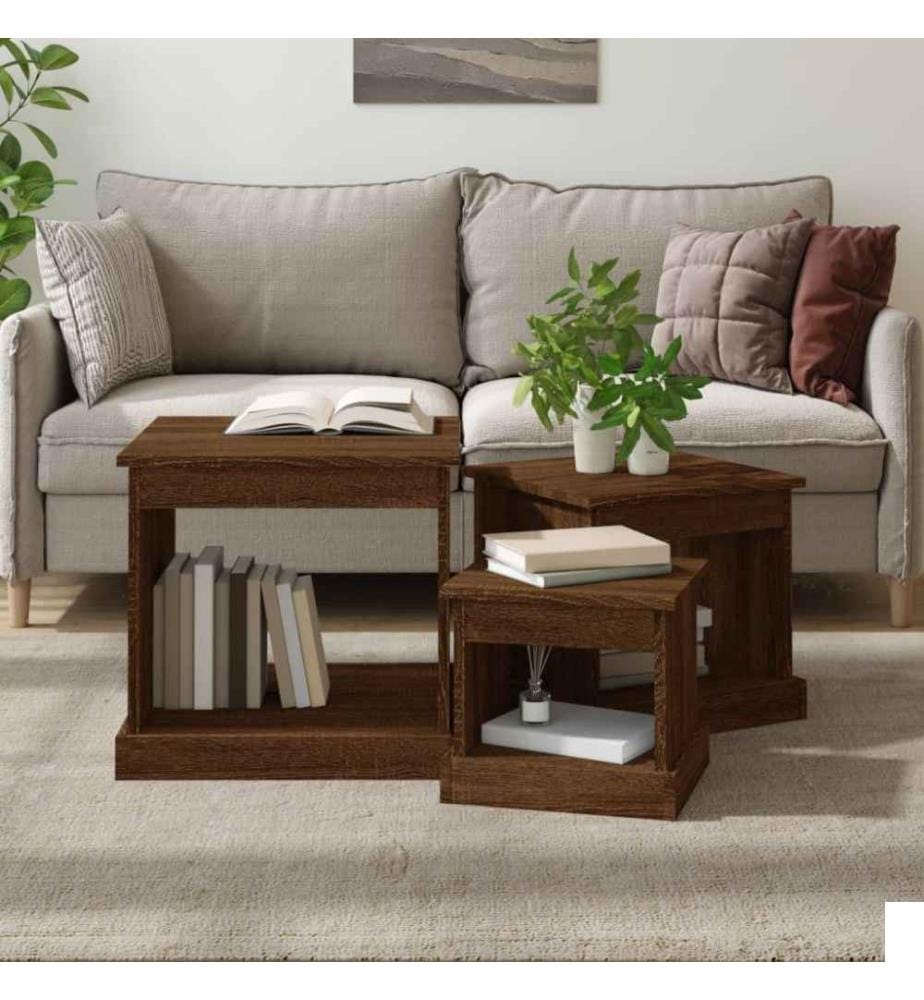 Tables gigognes 3 pcs chêne marron bois d'ingénierie