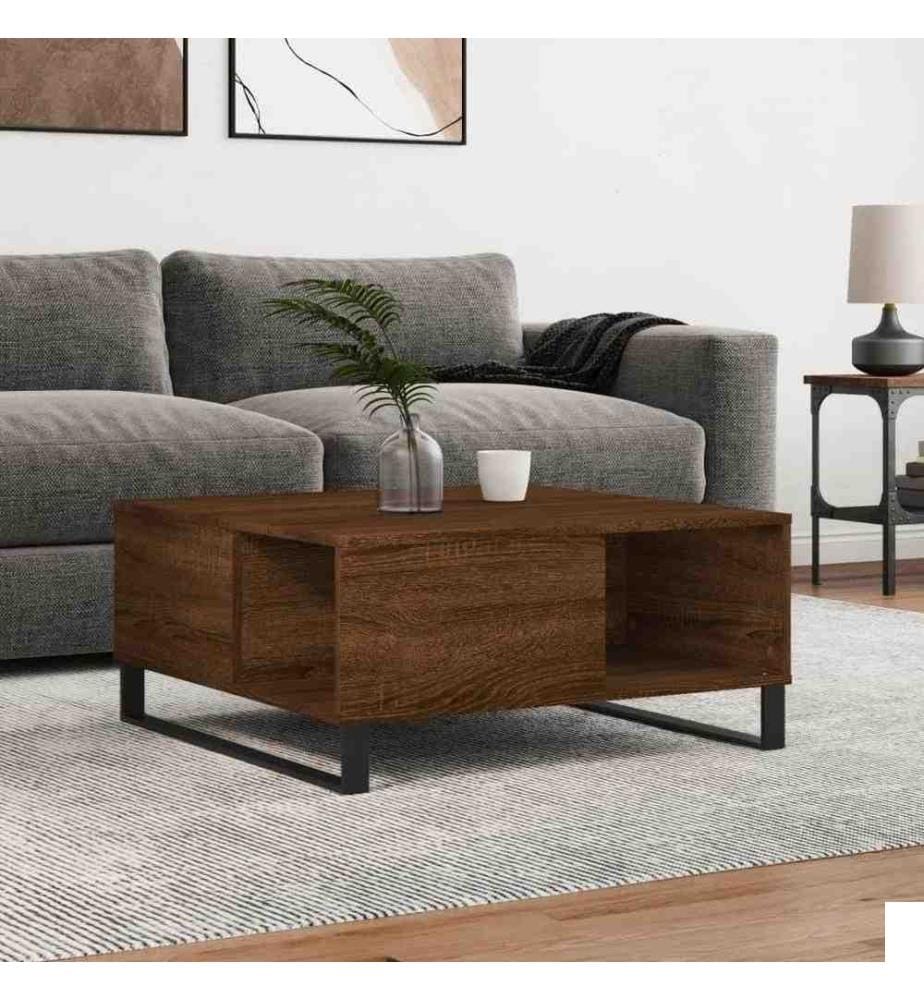 Table basse chêne marron 80x80x36,5 cm bois d'ingénierie