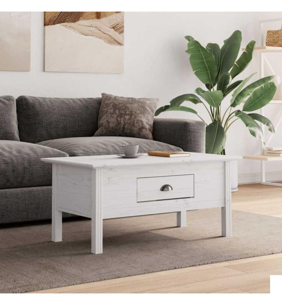 Table basse BODO blanc 100x55x45 cm bois de pin massif