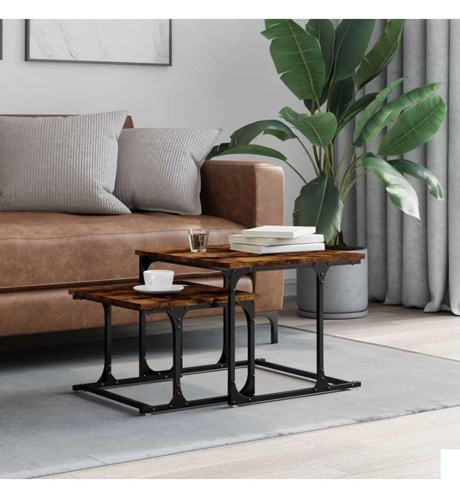 Table basse gigogne 2 pcs chêne fumé bois d'ingénierie