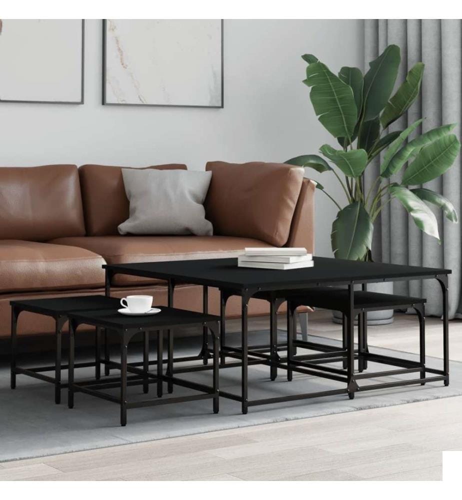 Tables basses gigognes 5 pcs noir bois d'ingénierie