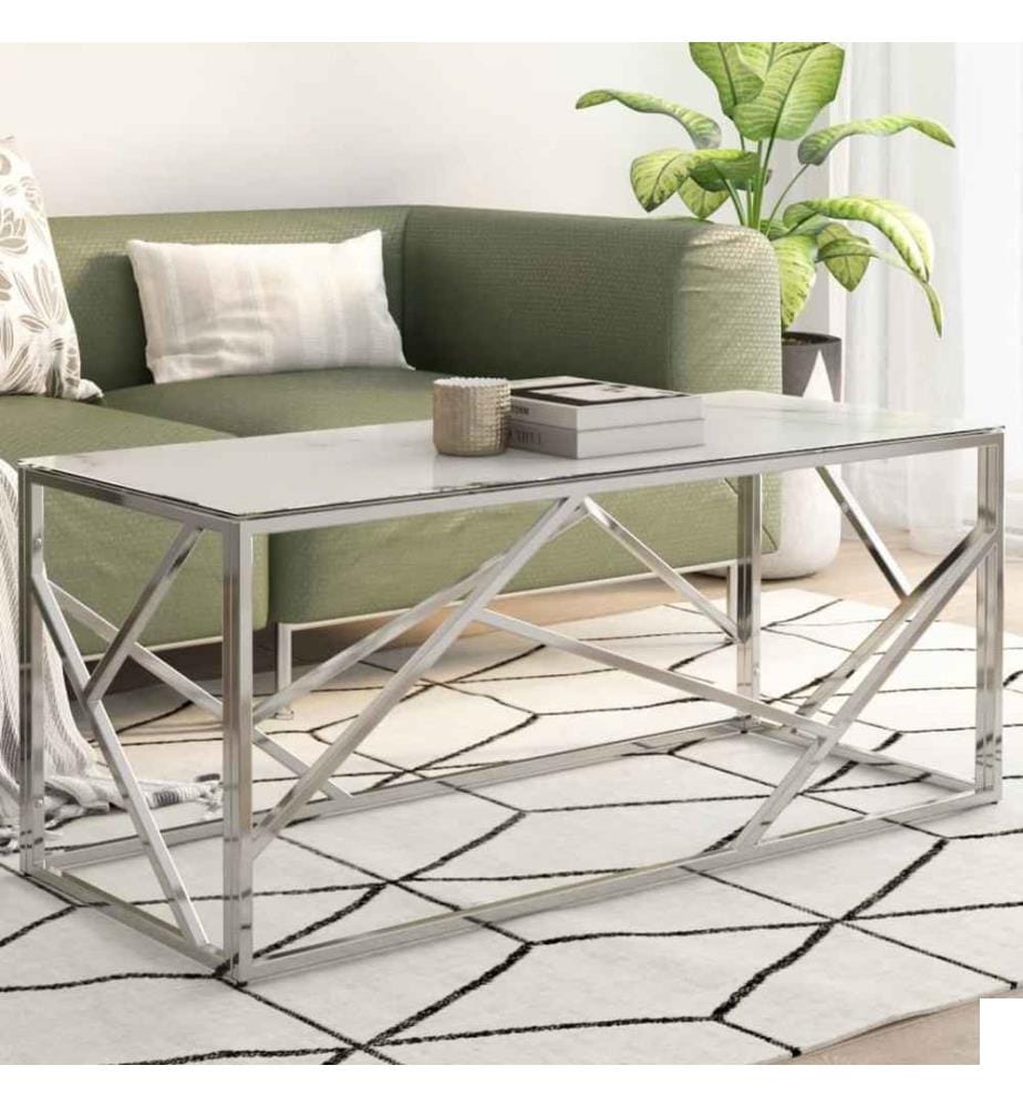 Table basse argenté acier inoxydable et verre trempé