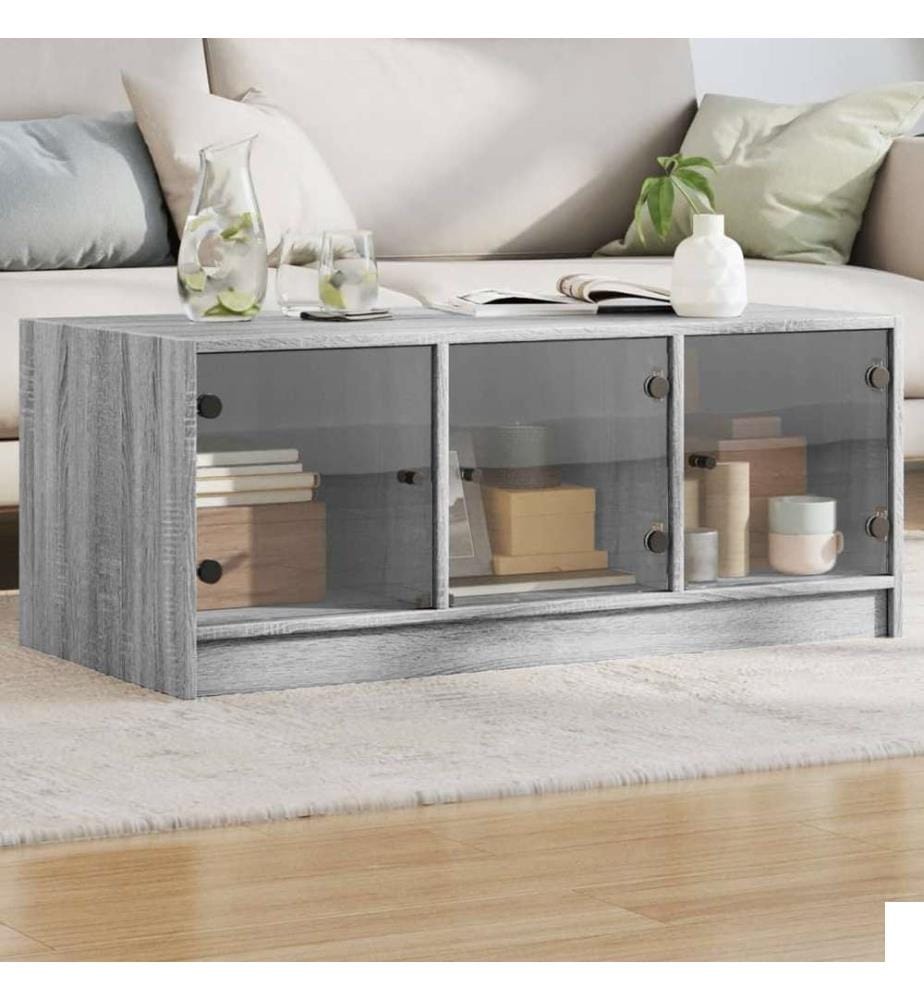 Table basse avec portes en verre sonoma gris 102x50x42 cm