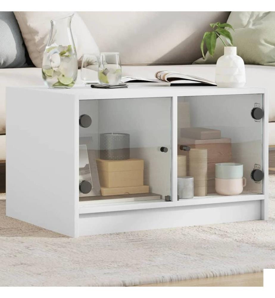 Table basse avec portes en verre blanc 68x50x42 cm