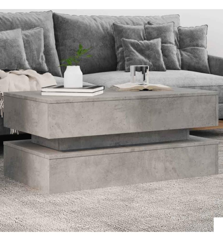Table basse avec lumières LED gris béton 90x50x40 cm