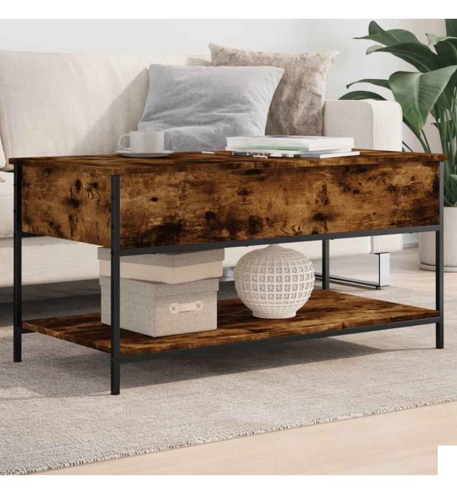 Table basse chêne fumé 100x50x50 cm bois d'ingénierie et métal