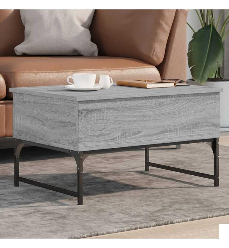 Table basse sonoma gris 70x50x40 cm bois d'ingénierie et métal