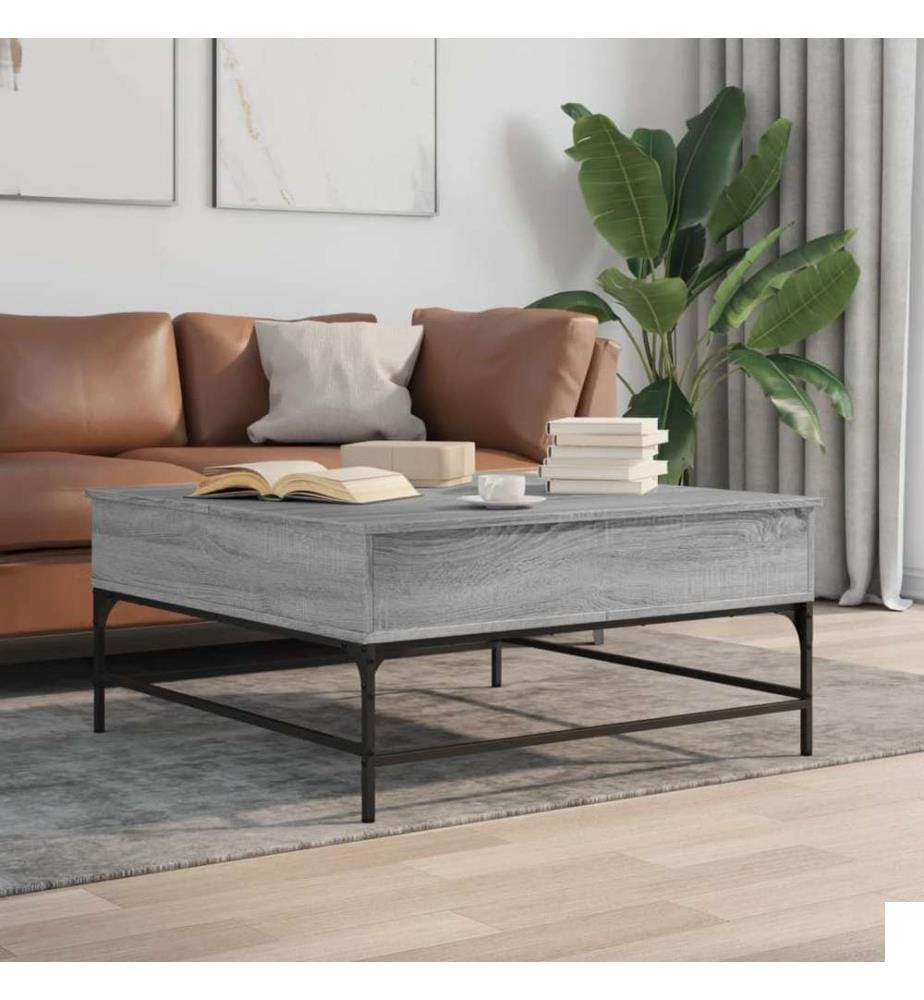 Table basse sonoma gris 95x95x45 cm bois d'ingénierie et métal