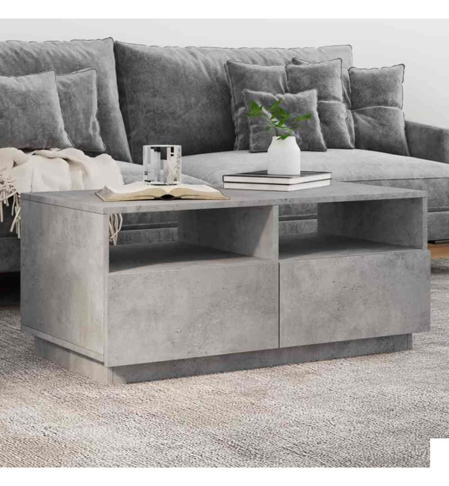 Table basse avec lumières LED gris béton 90x49x40 cm