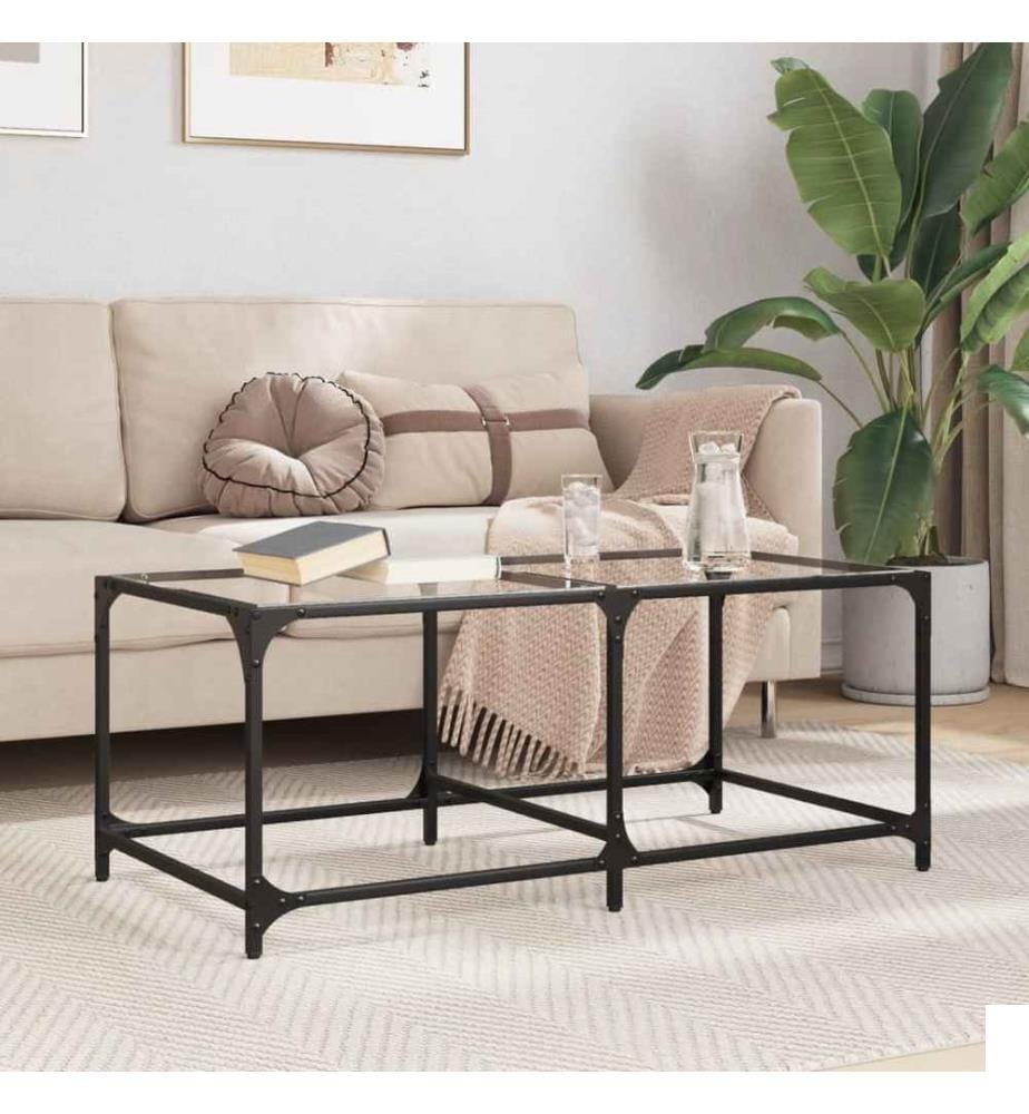 Table basse avec dessus en verre transparent 98,5x50x40cm acier