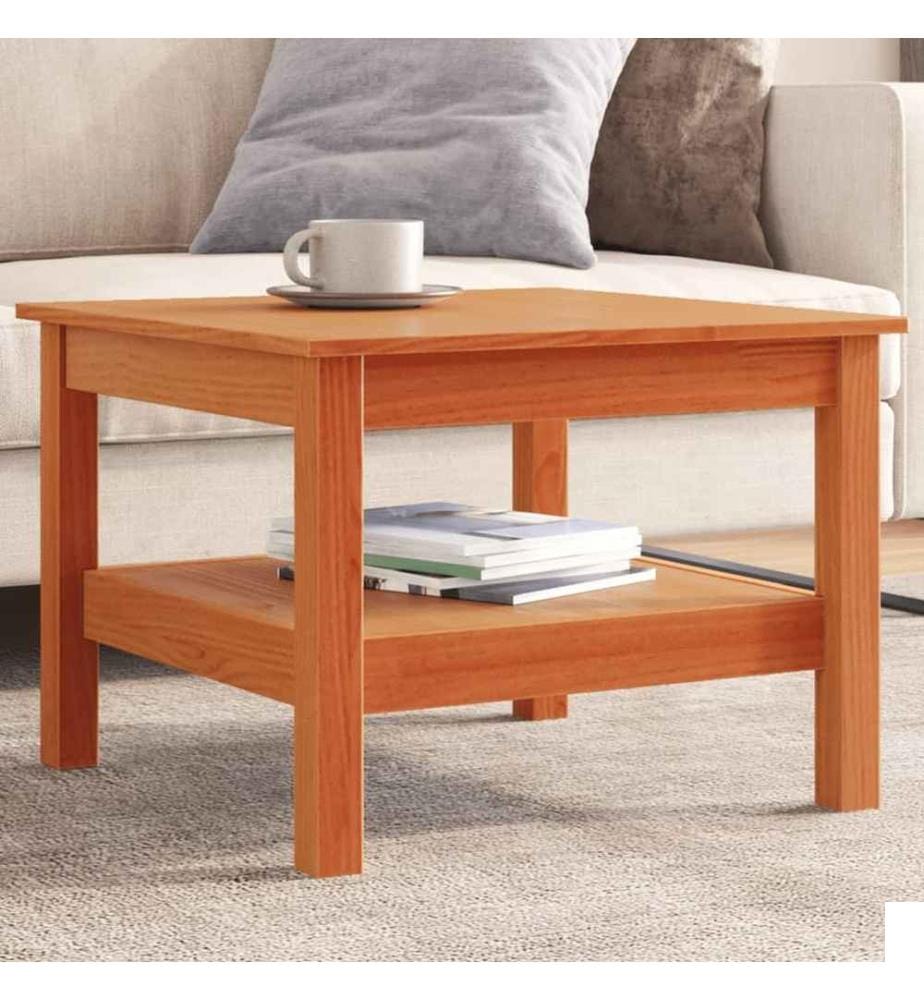 Table basse cire marron 55x55x40 cm bois massif de pin