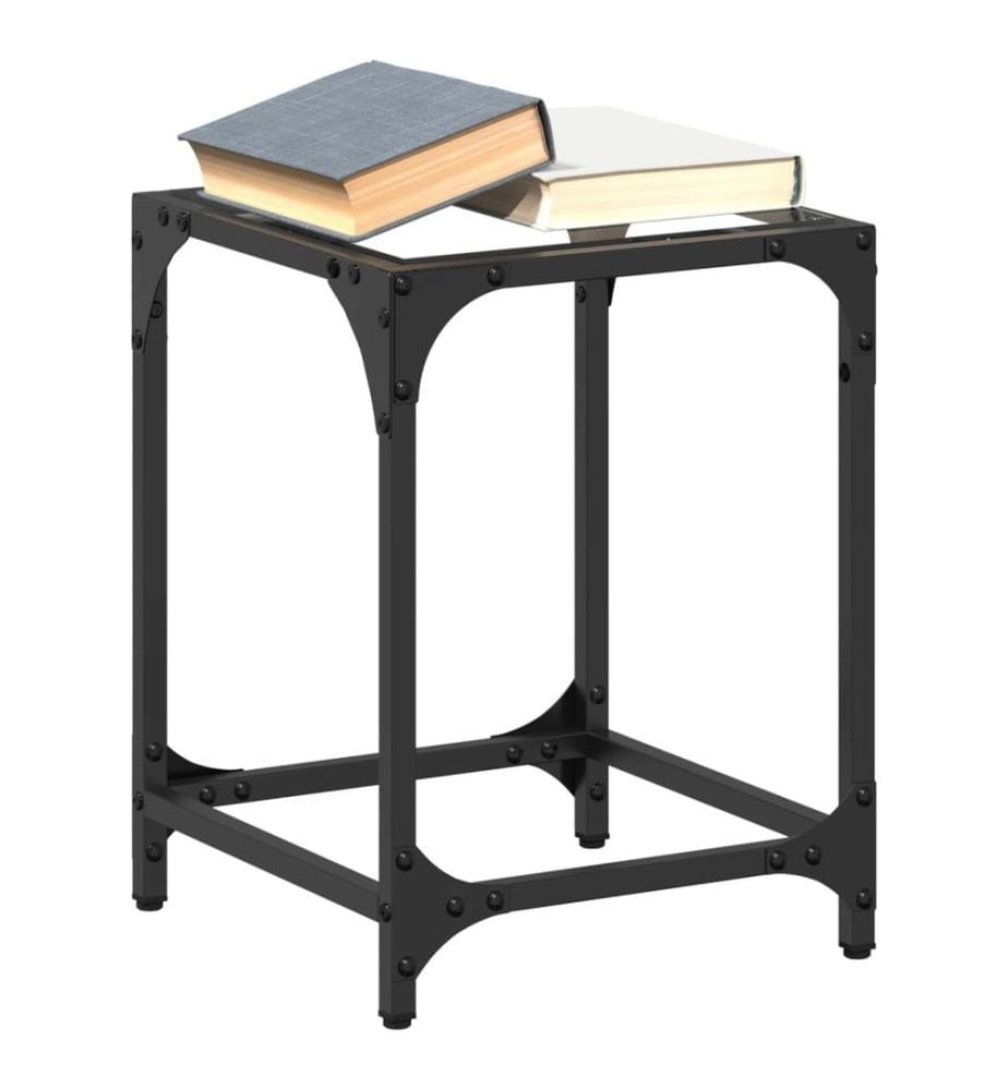 Table basse avec dessus en verre transparent 30x30x40 cm acier