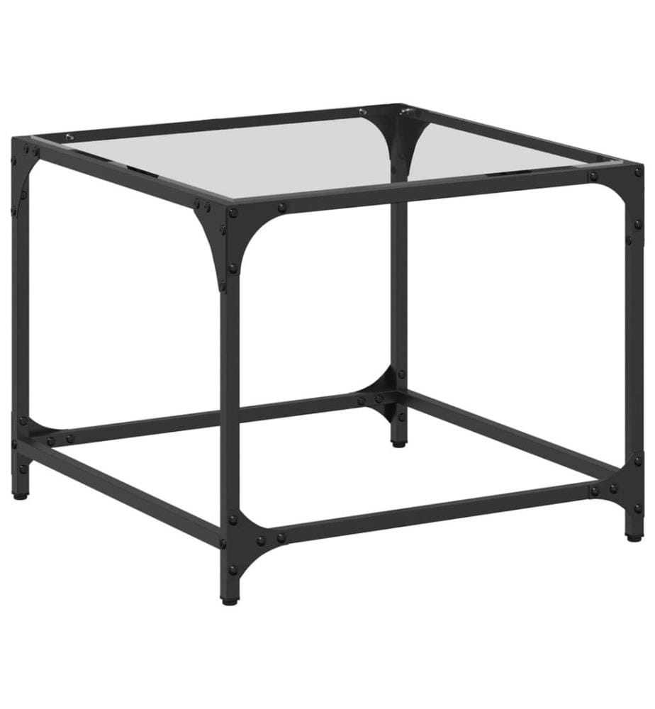 Table basse avec dessus en verre transparent 50x50x40 cm acier