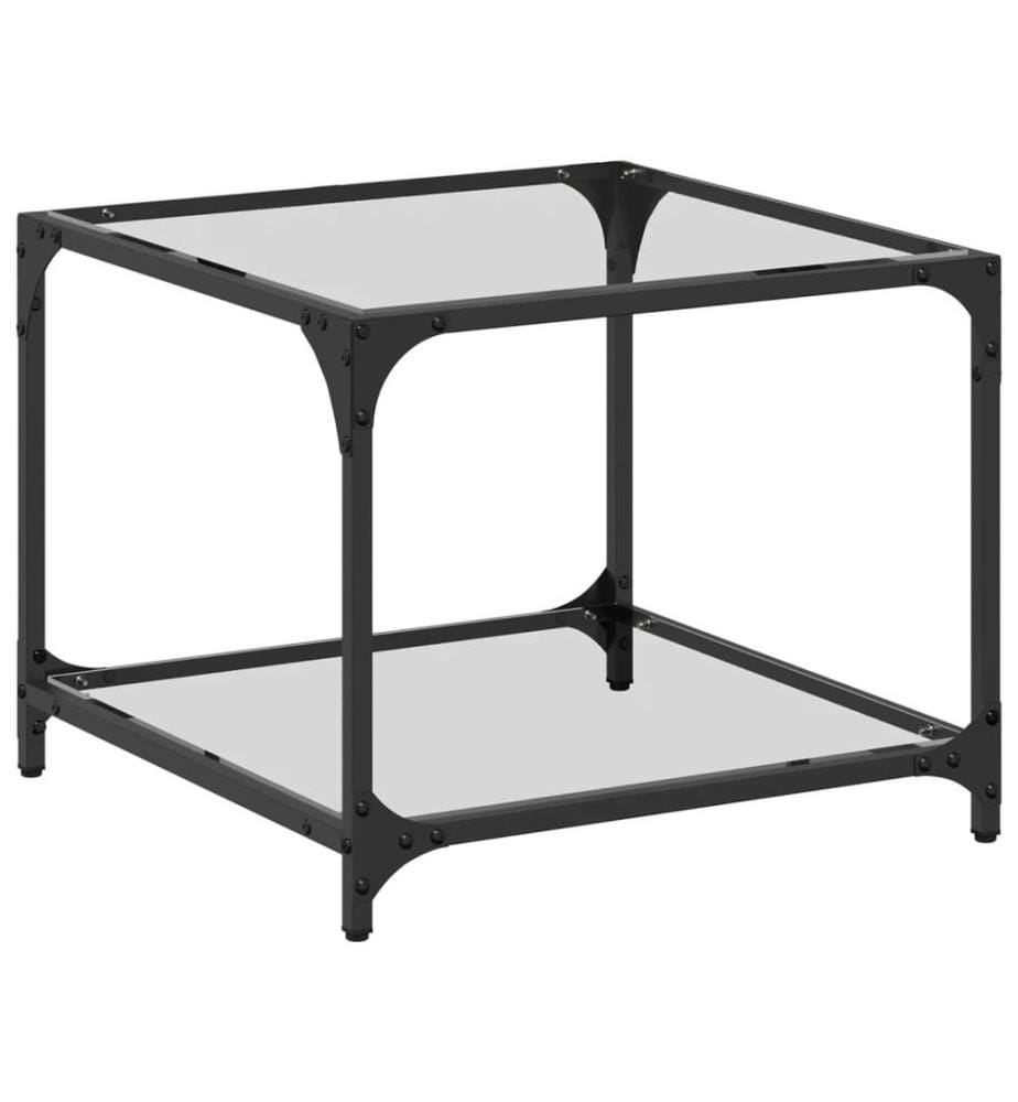 Table basse avec dessus en verre transparent 50x50x40 cm acier
