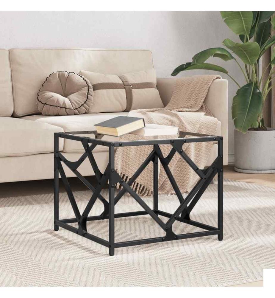Table basse avec dessus en verre transparent 50x50x41 cm acier