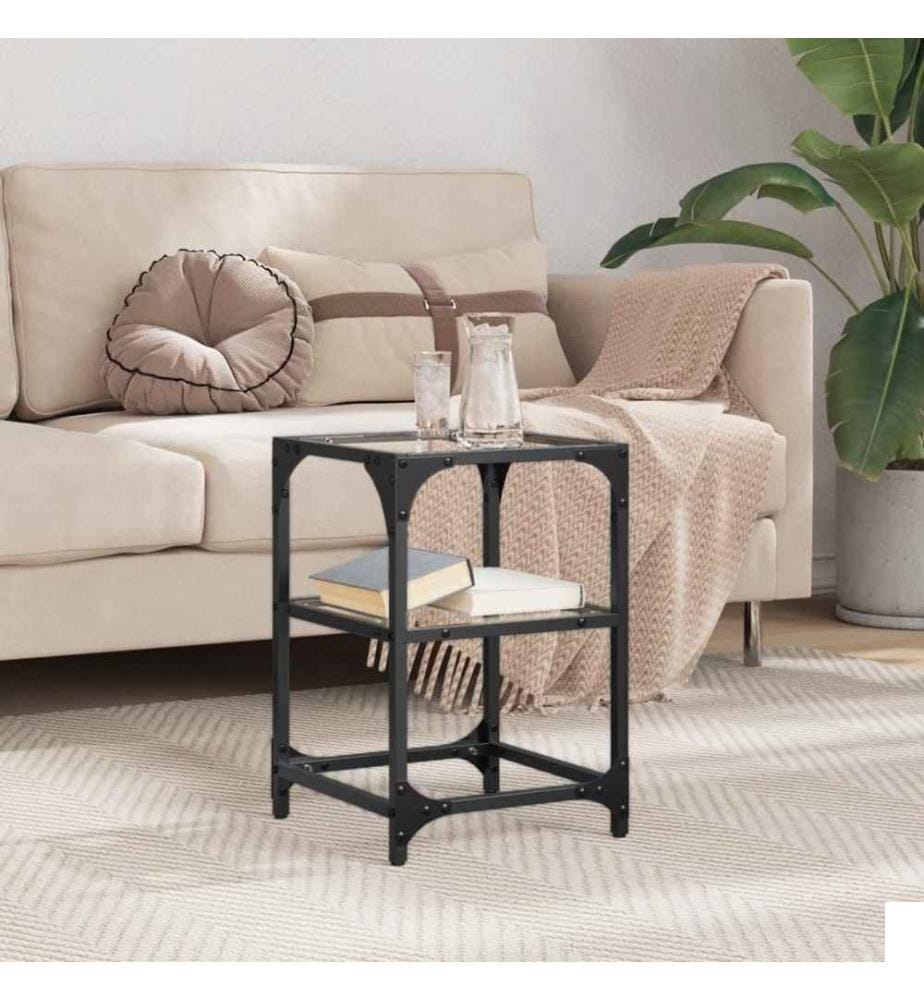 Table basse avec dessus en verre transparent 30x30x45 cm acier