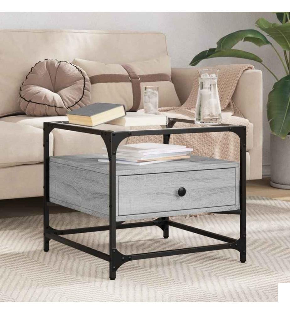 Table basse avec dessus en verre sonoma gris 50x50x45 acier