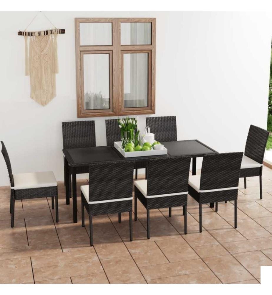 Ensemble de salle à manger de jardin 9 pcs Résine tressée Noir