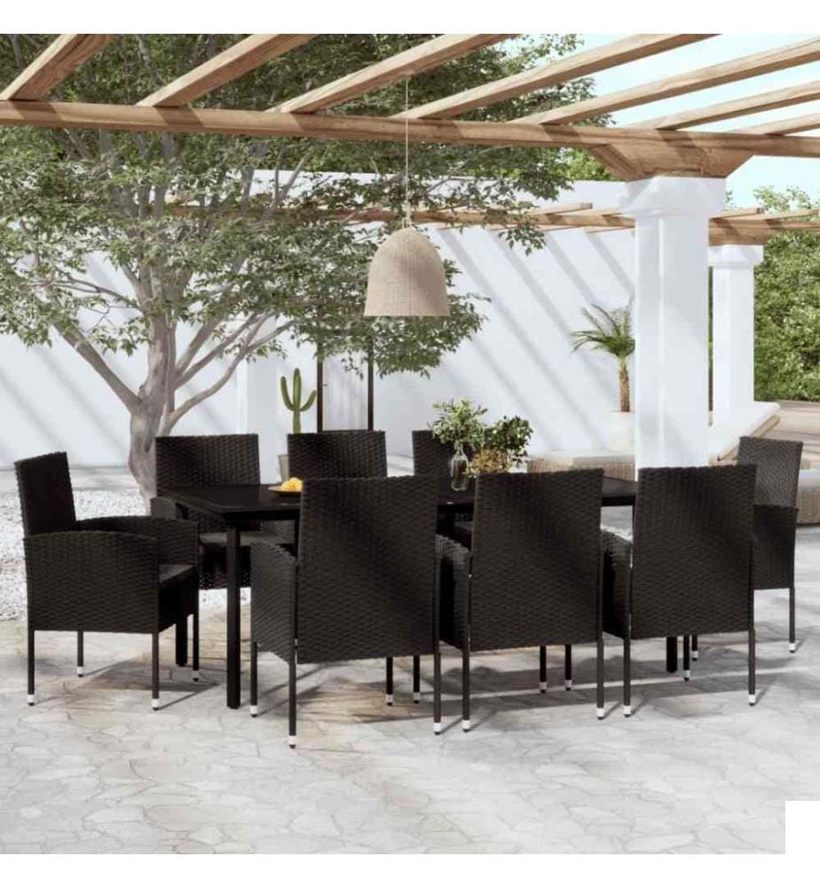 Ensemble de salle à manger de jardin 9 pcs Noir