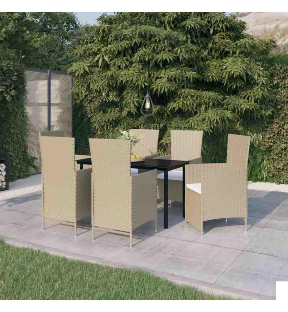 Ensemble de salle à manger de jardin avec coussins 7 pcs Beige