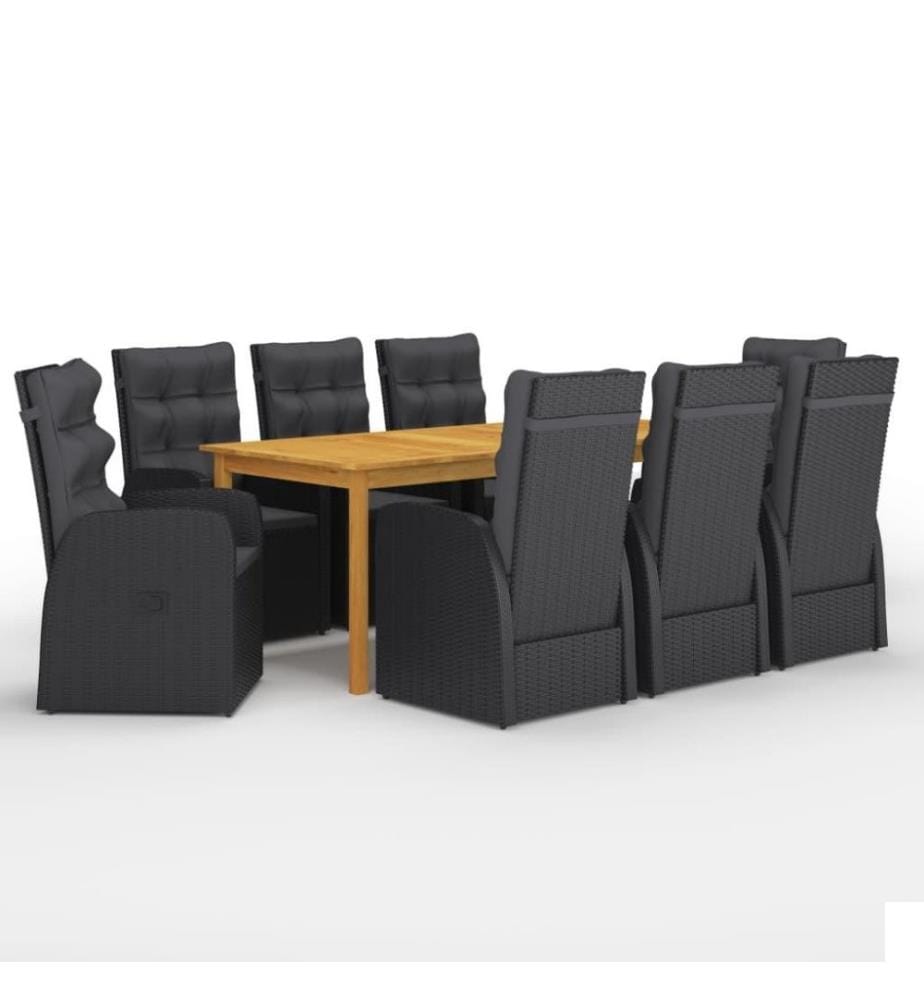 Ensemble de salle à manger de jardin 9 pcs Noir