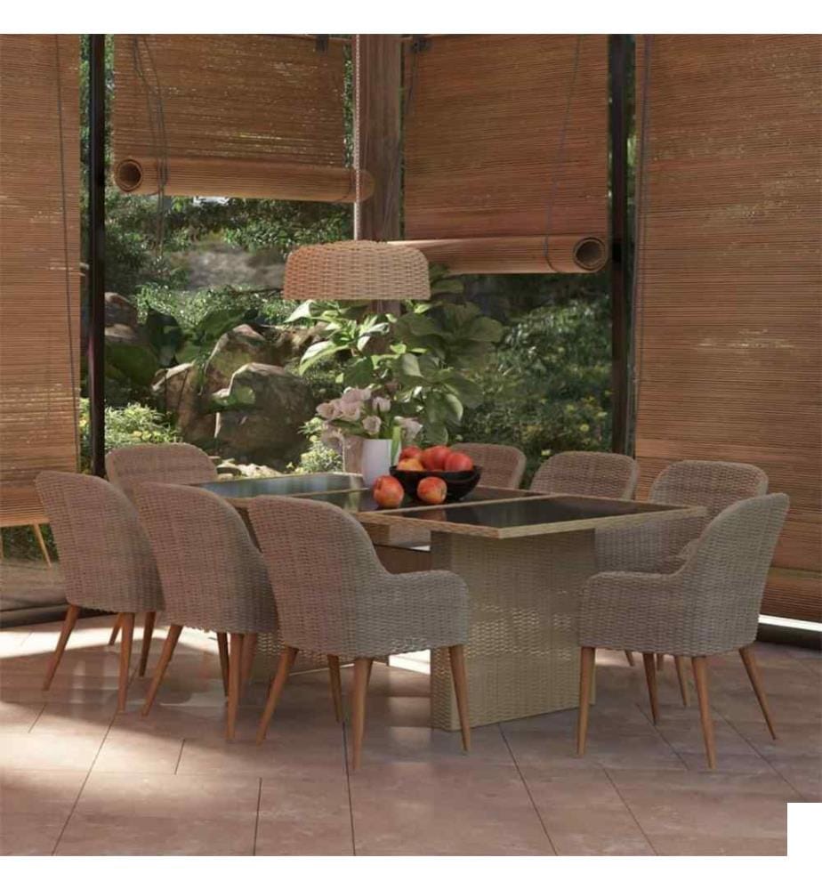 Ensemble à dîner de jardin 9 pcs Résine tressée Marron