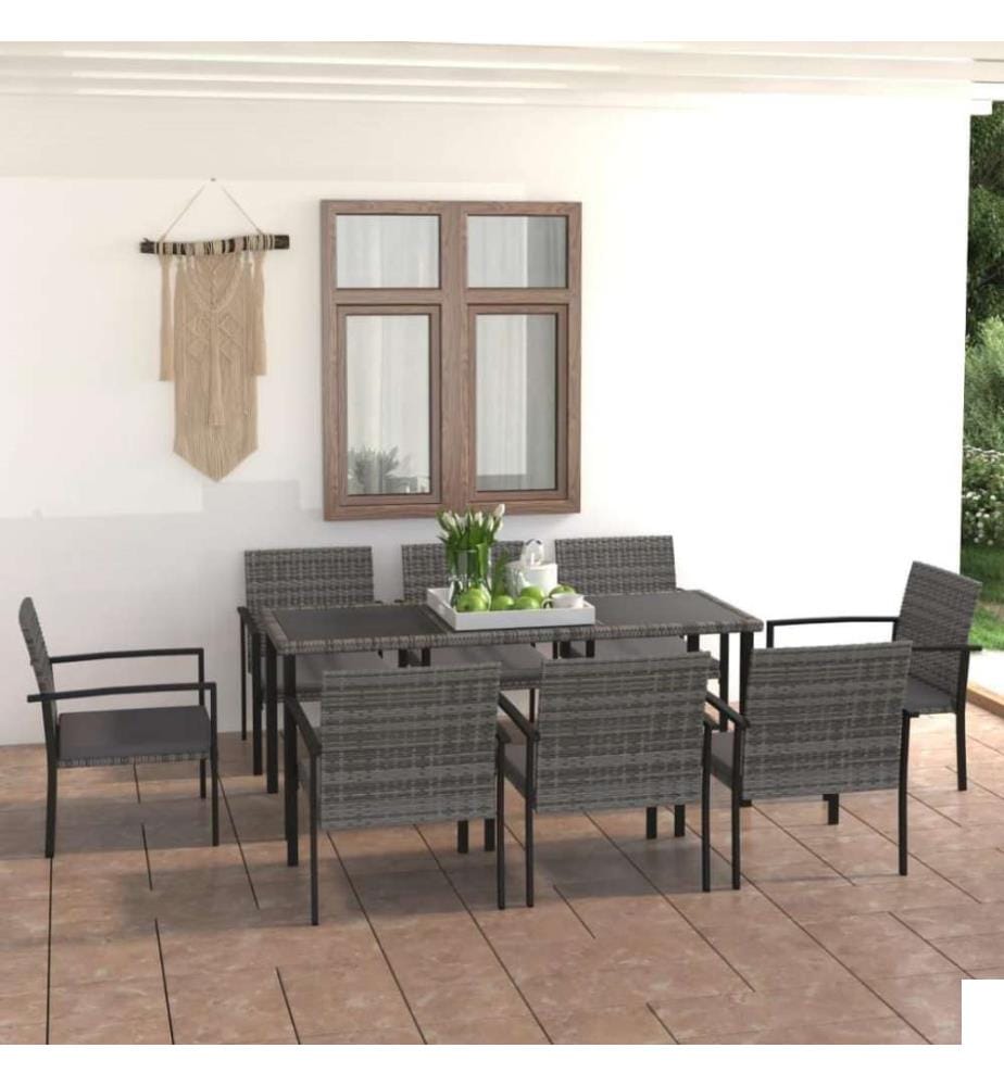 Ensemble de salle à manger de jardin 9 pcs Résine tressée Gris