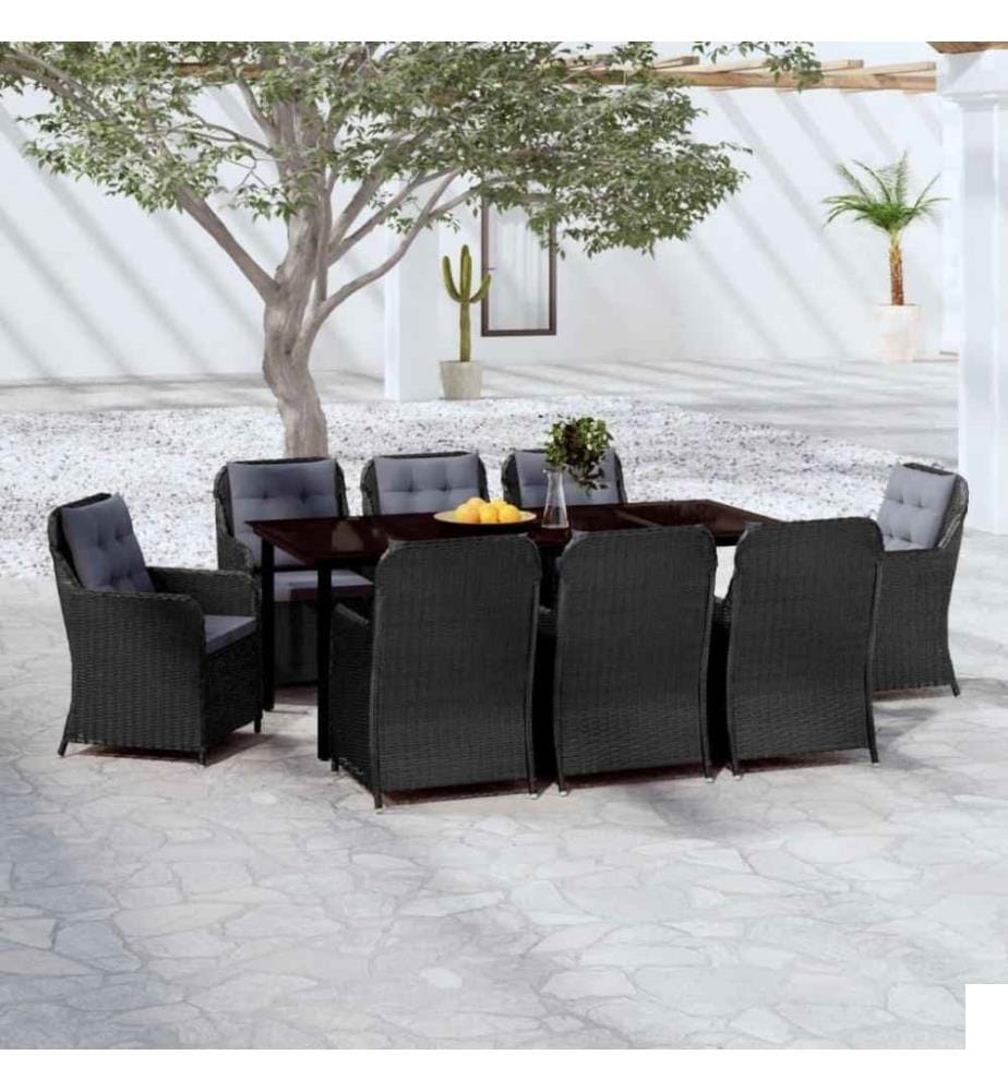 Ensemble de salle à manger de jardin 9 pcs Noir
