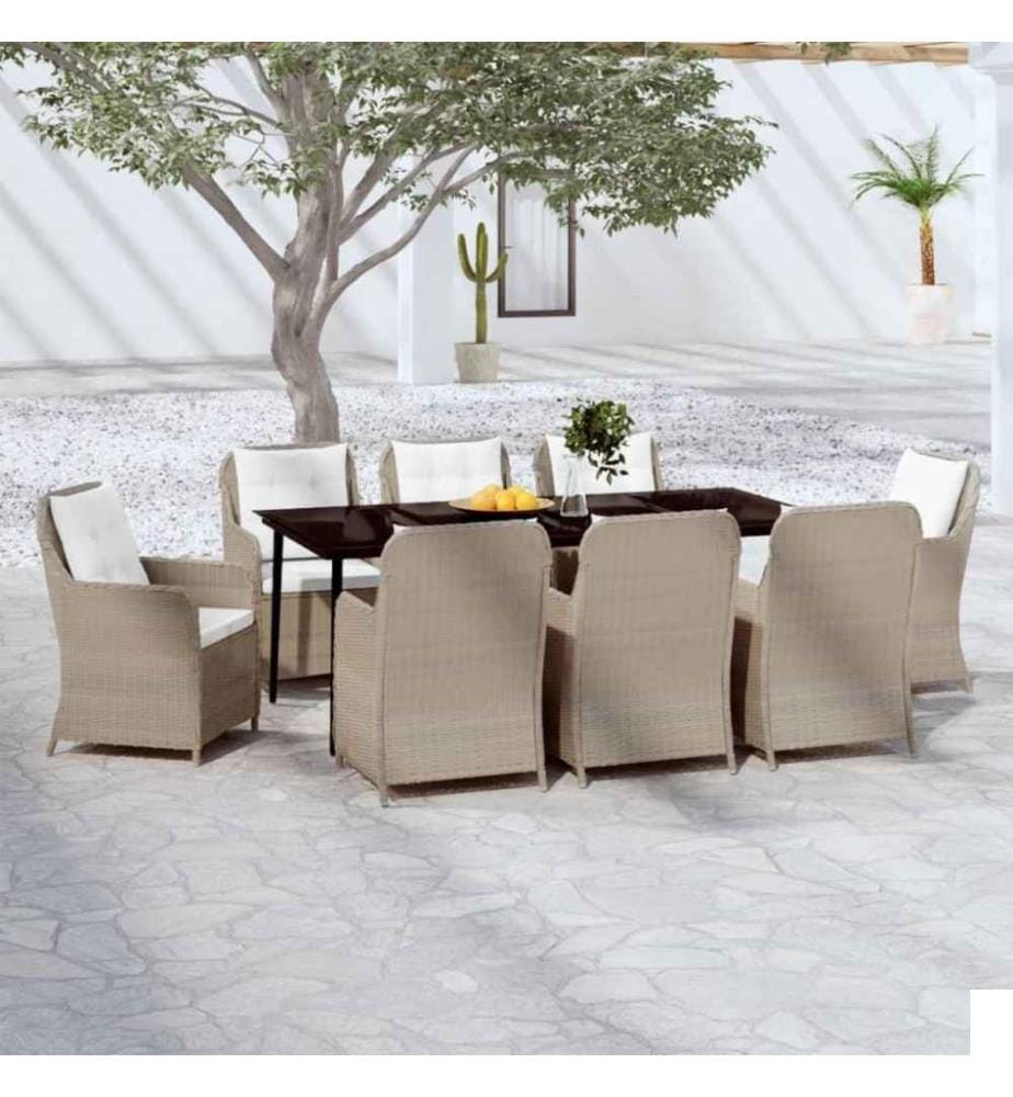 Ensemble de salle à manger de jardin 9 pcs Marron