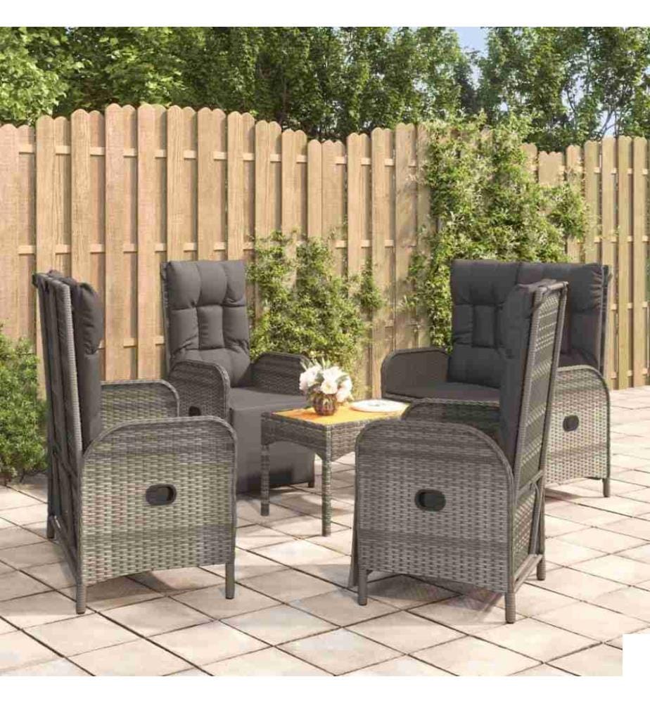 Ensemble de salle à manger de jardin 5 pcs avec coussins Gris