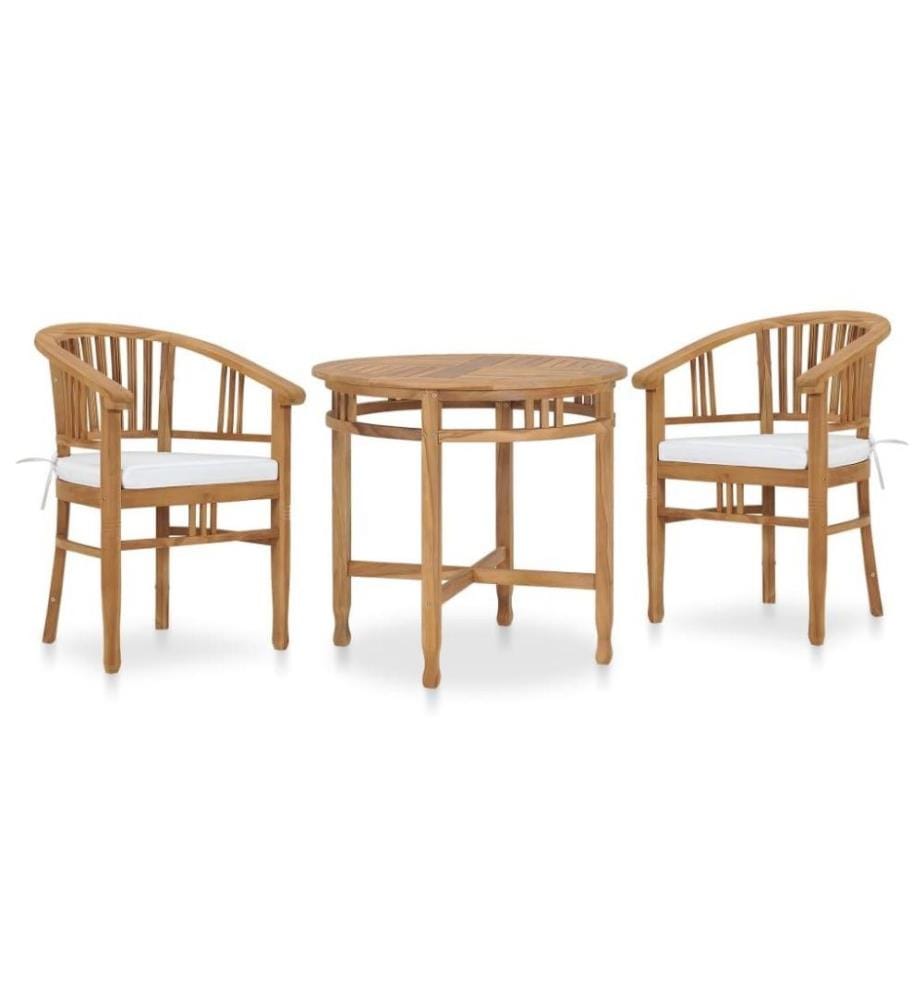 Ensemble de salle à manger de jardin 3 pcs avec coussins Teck