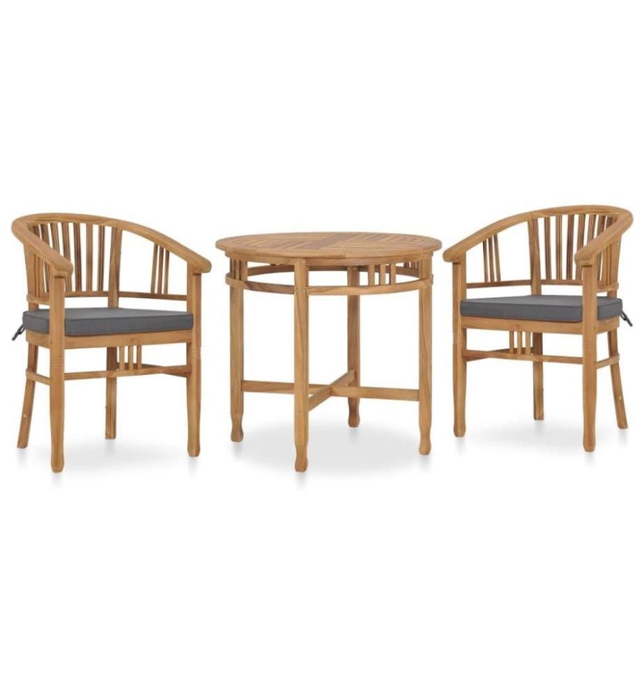 Ensemble de salle à manger de jardin 3 pcs avec coussins Teck